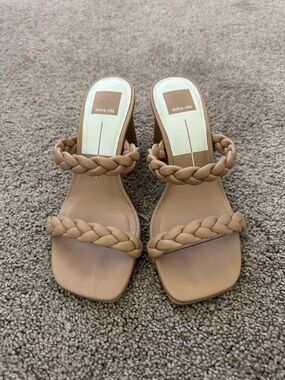 Dolce Vita Braided Double-Strap Heeled Sandals in Tan